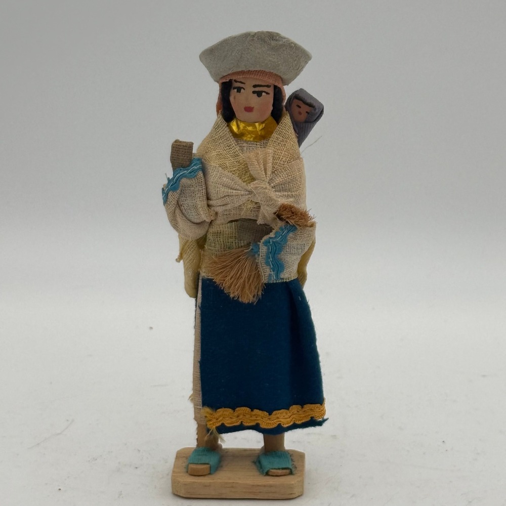 Vintage Ecuador Folk Art Doll Traditional Andean Woman with Baby 7 Inch